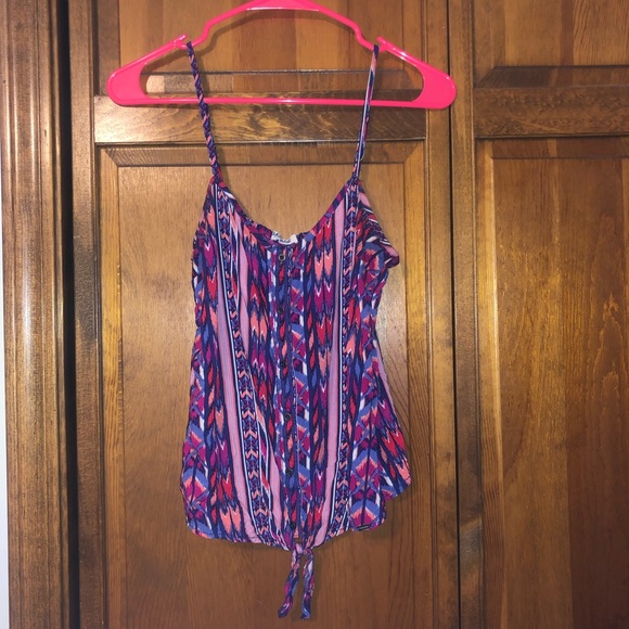 Garage Aztec Tribal Print Tie Front Tank Top Small - Picture 3 of 8